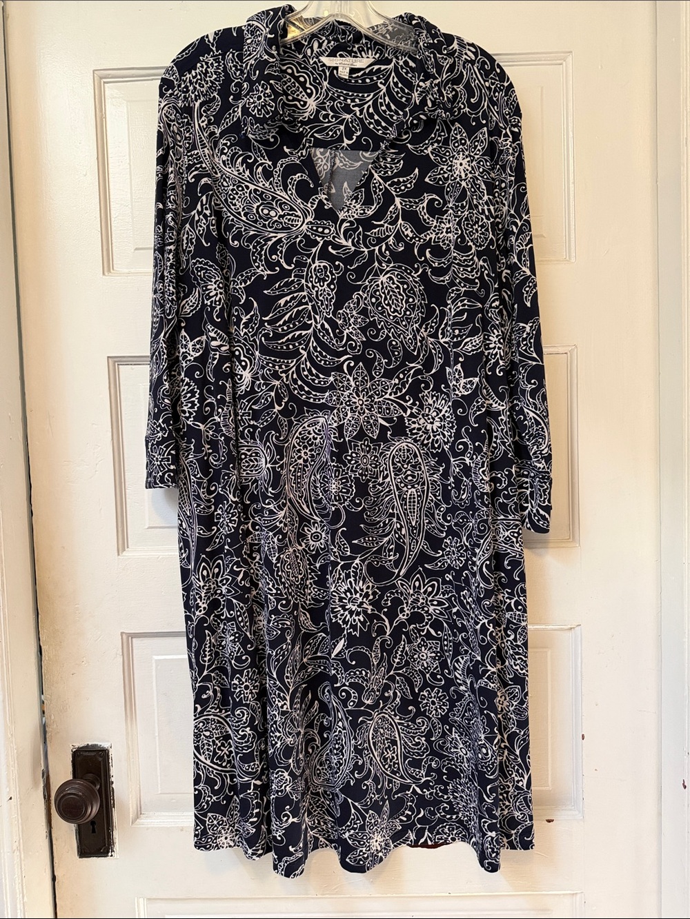 Plus size Navy and White Paisley Dress